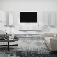  6 Piece TV Cabinet Set White Engineered Wood