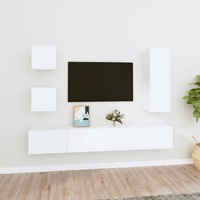  5 Piece TV Cabinet Set White Engineered Wood