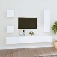  5 Piece TV Cabinet Set White Engineered Wood