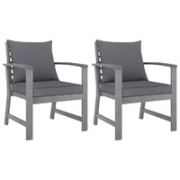  Garden Chairs 2 pcs with Dark Grey Cushions Solid Acacia Wood