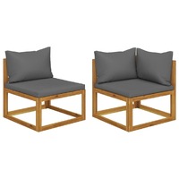  2 Piece Sofa Set with Dark Grey Cushions Solid Acacia Wood