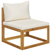  Sectional Middle Sofa &amp; Cream White Cushion Solid Acacia Wood