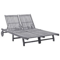  2-Person Sun Lounger Solid Acacia Wood