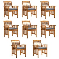  Garden Dining Chairs 8 pcs with Cushions Solid Wood Acacia