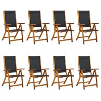 Folding Garden Chairs 8 pcs Solid Wood Acacia and Textilene