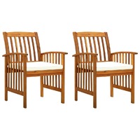  Garden Dining Chairs 2 pcs with Cushions Solid Acacia Wood