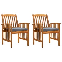  Garden Dining Chairs 2 pcs with Cushions Solid Acacia Wood