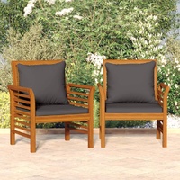  Sofa Chairs with Dark Grey Cushions 2 pcs Solid Wood Acacia