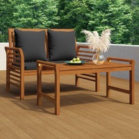  Sofa Bench with Dark Grey Cushions Solid Wood Acacia