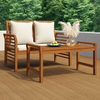  2 Piece Garden Lounge Set with Cream White Cushions Solid Wood