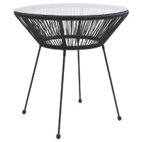  Garden Dining Table Black Ø70x74 cm Rattan and Glass