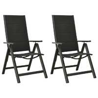  Folding Garden Chairs 2 pcs Textilene and Aluminium Black