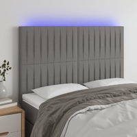  LED Headboard Dark Grey 144x5x118/128 cm Fabric