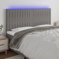  LED Headboard Dark Grey 160x5x118/128 cm Fabric
