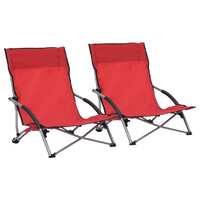  Folding Beach Chairs 2 pcs Red Fabric