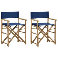  Folding Director&#39;s Chairs 2 pcs Blue Bamboo and Fabric