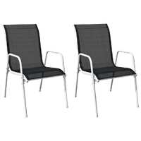  Stackable Garden Chairs 2 pcs Steel and Textilene Black