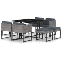  9 Piece Garden Dining Set with Cushions Poly Rattan Grey