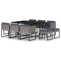  11 Piece Garden Dining Set with Cushions Poly Rattan Grey