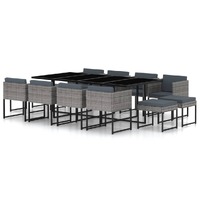  13 Piece Garden Dining Set with Cushions Poly Rattan Grey