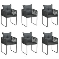  Outdoor Chairs 6 pcs with Pillows Poly Rattan Black