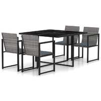  5 Piece Outdoor Dining Set with Cushions Poly Rattan Grey