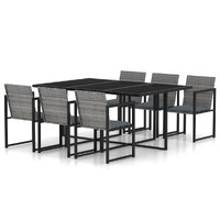  7 Piece Outdoor Dining Set with Cushions Poly Rattan Grey
