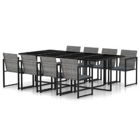  9 Piece Outdoor Dining Set with Cushions Poly Rattan Grey