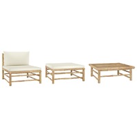  3 Piece Garden Lounge Set with Cream White Cushions Bamboo