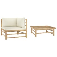  2 Piece Garden Lounge Set with Cream White Cushions Bamboo