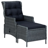  Reclining Garden Chair with Footstool Poly Rattan Dark Grey