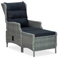  Reclining Garden Chair with Footstool Poly Rattan Light Grey