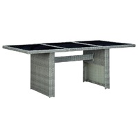  Garden Table Light Grey Poly Rattan and Tempered Glass