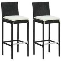  Garden Bar Stools with Cushions 2 pcs Black Poly Rattan
