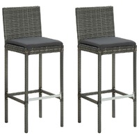  Garden Bar Stools with Cushions 2 pcs Grey Poly Rattan