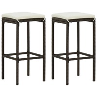  Bar Stools with Cushions 2 pcs Brown Poly Rattan