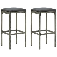  Bar Stools with Cushions 2 pcs Grey Poly Rattan