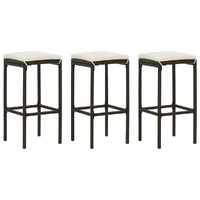  Bar Stools with Cushions 3 pcs Brown Poly Rattan