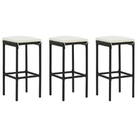  Bar Stools with Cushions 3 pcs Black Poly Rattan