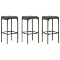  Bar Stools with Cushions 3 pcs Grey Poly Rattan