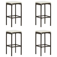  Bar Stools with Cushions 4 pcs Brown Poly Rattan
