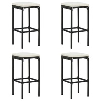  Bar Stools with Cushions 4 pcs Black Poly Rattan