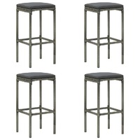  Bar Stools with Cushions 4 pcs Grey Poly Rattan