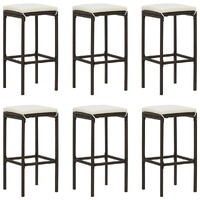 Bar Stools with Cushions 6 pcs Brown Poly Rattan