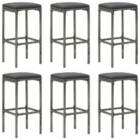  Bar Stools with Cushions 6 pcs Grey Poly Rattan