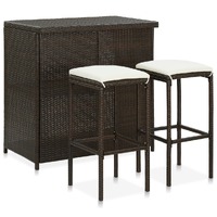  3 Piece Bar Set Poly Rattan Brown