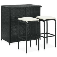 3 Piece Bar Set Poly Rattan Black