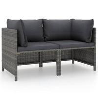  2-Seater Garden Sofa with Cushions Grey Poly Rattan