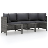  3-Seater Garden Sofa with Cushions Grey Poly Rattan