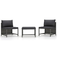  3 Piece Garden Sofa Set with Cushions Grey Poly Rattan